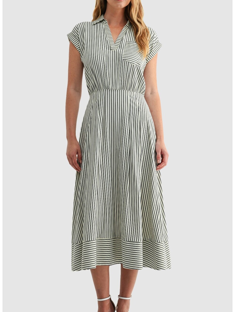 NWT Mila Mae Collared Stripe A-line Midi Dress